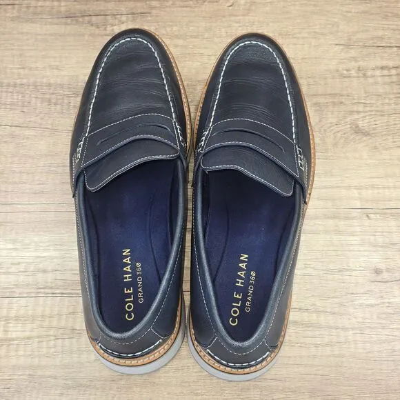 Cole Haan Osborn Grand 360 Men's Sz 12M Navy Blue Leather Penny Loafers (C33705)