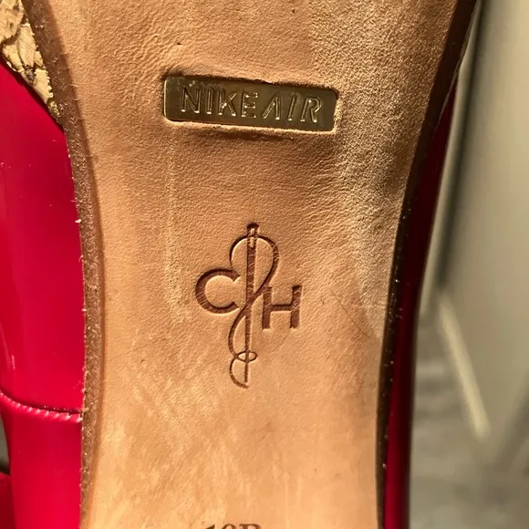Cole Haan Red Patent Leather Peep Toe Heels with Cork Platform Size 10