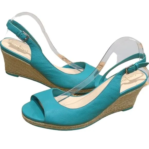 Cole Haan x Nike Air Espadrille Wedge Sandals Women's 10.5B Aqua Slingback