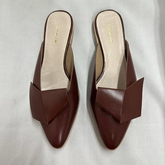 Contemporary Chic Wine Red Leather Half Bow Sandals (7.5)