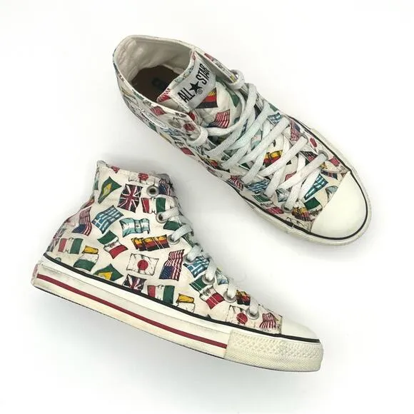 Convers All star unixes sneakers all nations flags Vtg Rare men’s Sz 6 women’s 8