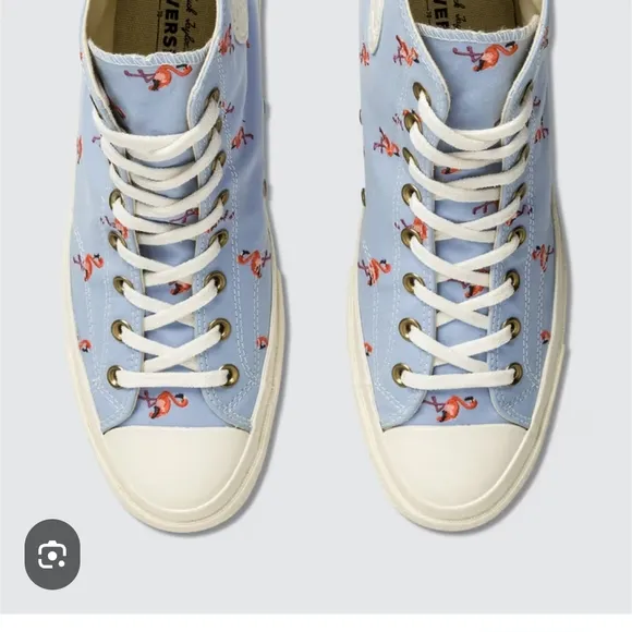 Converse Blue and White High-Top Chuck Taylor  Sneakers Flamingo  Design Sz 8