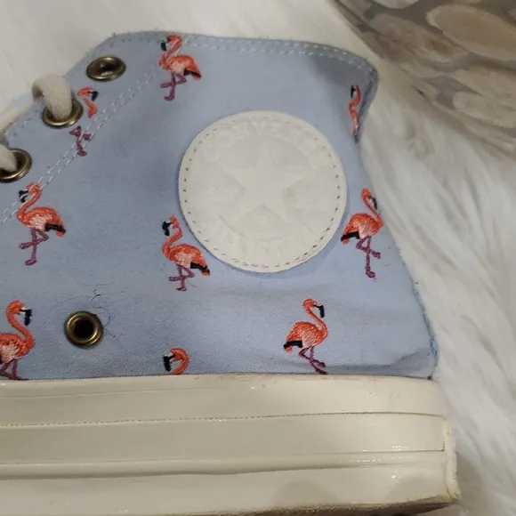 Converse Blue and White High-Top Chuck Taylor  Sneakers Flamingo  Design Sz 8
