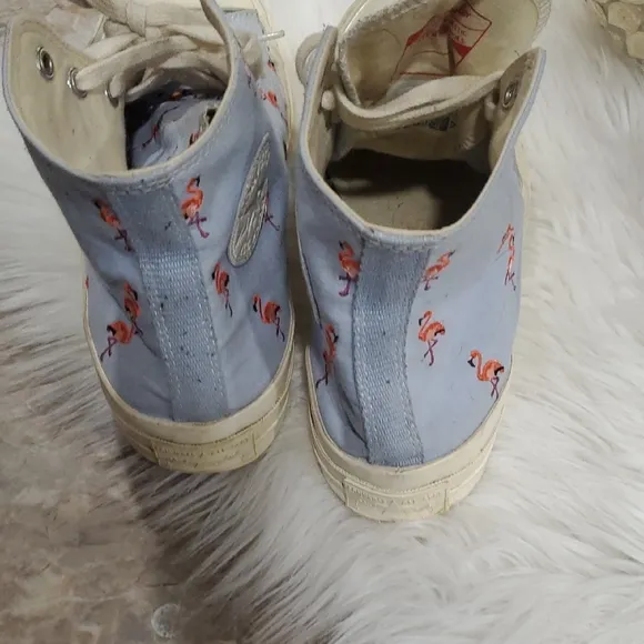 Converse Blue and White High-Top Chuck Taylor  Sneakers Flamingo  Design Sz 8