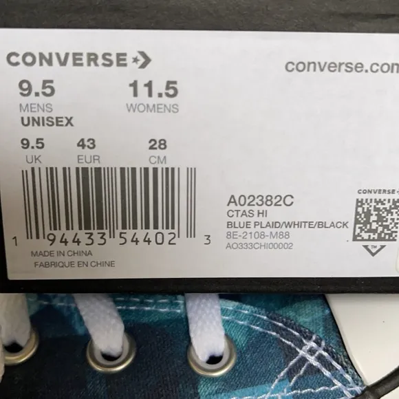 Converse Chuck Taylor All Star Hi Blue Plaid/White/Black MEN`S