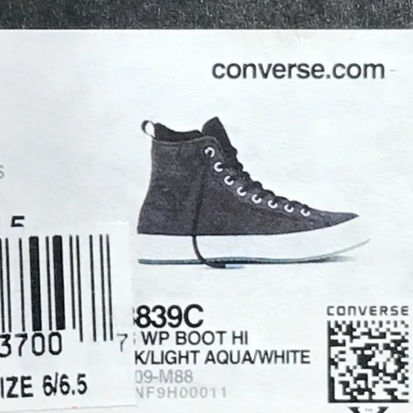 Converse CTAS WP Boot Hi Black Light Aqua White Shoes