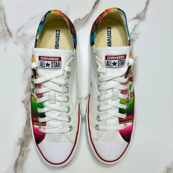 Converse Custom Hand Painted Skull Oaxaca Mexico Unique Vibrant Red Blue Sneaker