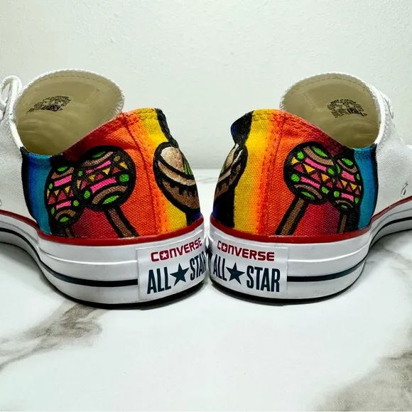 Converse Custom Hand Painted Skull Oaxaca Mexico Unique Vibrant Red Blue Sneaker