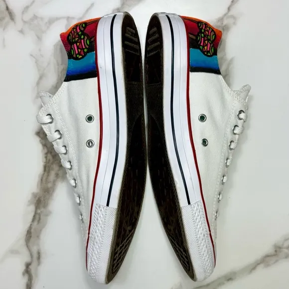 Converse Custom Hand Painted Skull Oaxaca Mexico Unique Vibrant Red Blue Sneaker