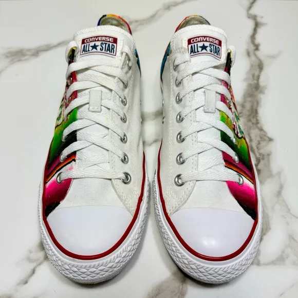 Converse Custom Hand Painted Skull Oaxaca Mexico Unique Vibrant Red Blue Sneaker
