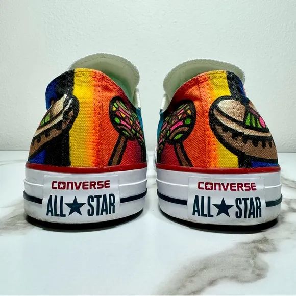 Converse Custom Hand Painted Skull Oaxaca Mexico Unique Vibrant Red Blue Sneaker