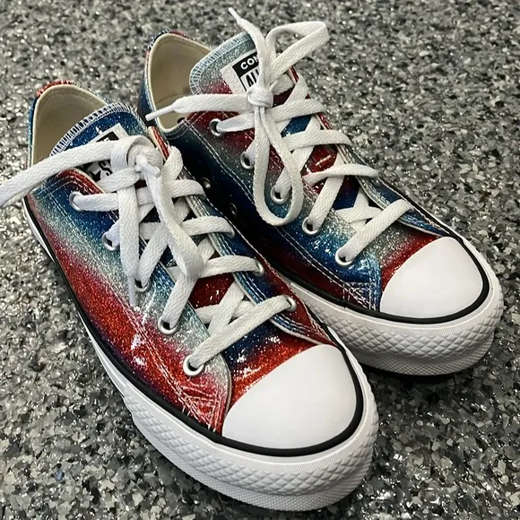 Converse sneakers Glitter Drip Glossy Logo Sneakers in Red and Blue Youth 4.5