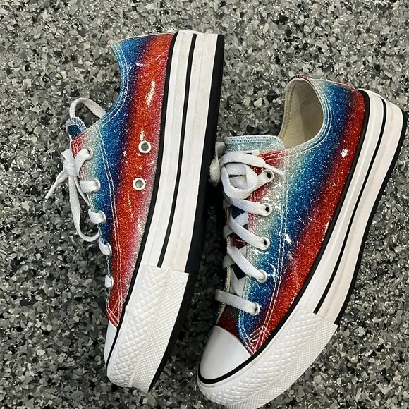 Converse sneakers Glitter Drip Glossy Logo Sneakers in Red and Blue Youth 4.5
