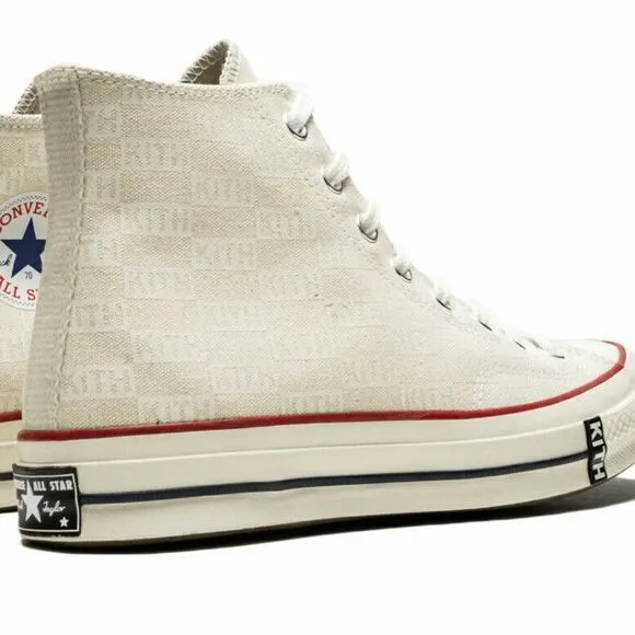 CONVERSE X KITH Unisex Chuck 70 Hi Sneakers, Natural, M 7.5 W 9.5 White Monogram