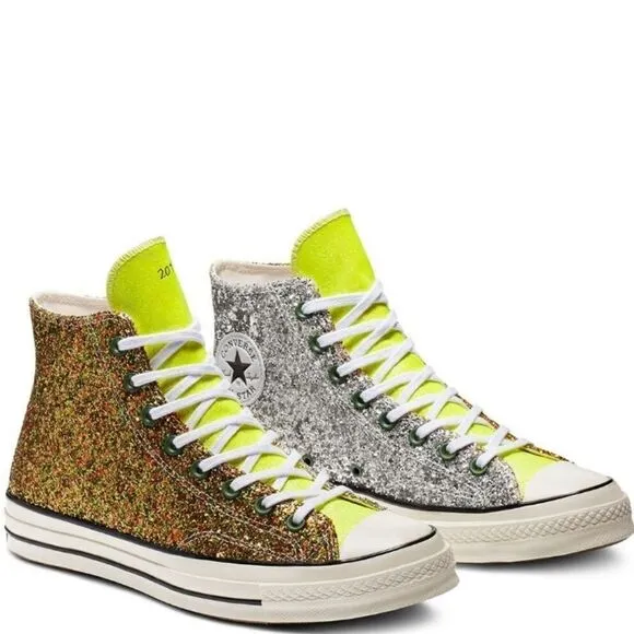 Converse X JW Anderson Gold &amp; Silver Glitter Sneakers Sz 11 US Mens 13 US Womens