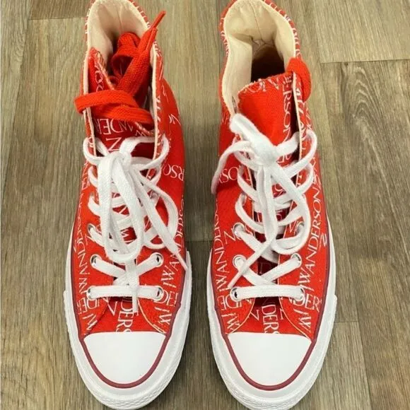Converse X JW Anderson Red Logo Grid High Top Sneakers Sz 8 US Womens 6 US Mens