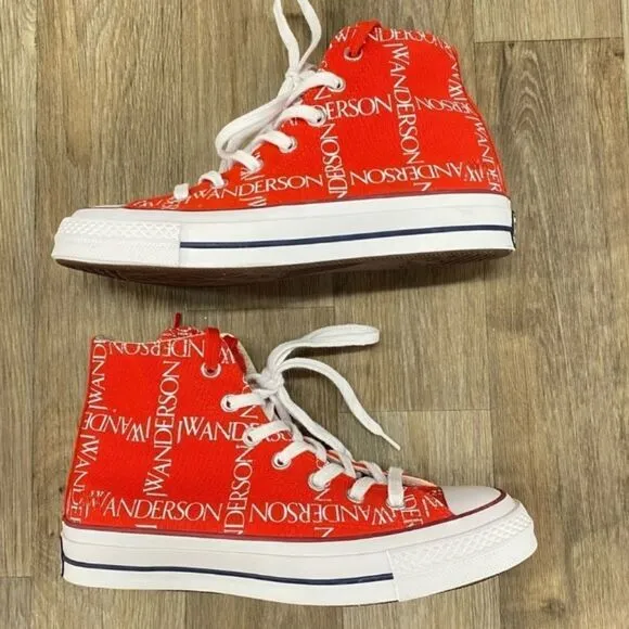 Converse X JW Anderson Red Logo Grid High Top Sneakers Sz 8 US Womens 6 US Mens