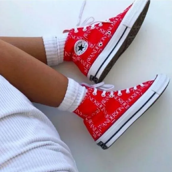 Converse X JW Anderson Red Logo Grid High Top Sneakers Sz 8 US Womens 6 US Mens
