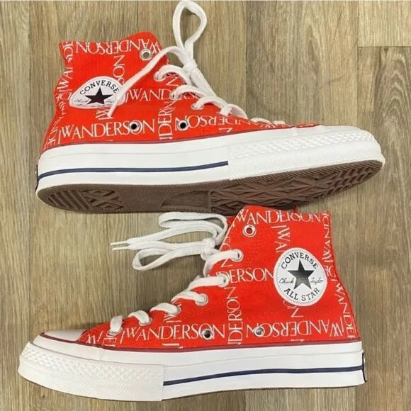 Converse X JW Anderson Red Logo Grid High Top Sneakers Sz 8 US Womens 6 US Mens