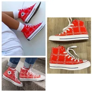 Converse X JW Anderson Red Logo Grid High Top Sneakers Sz 8 US Womens 6 US Mens