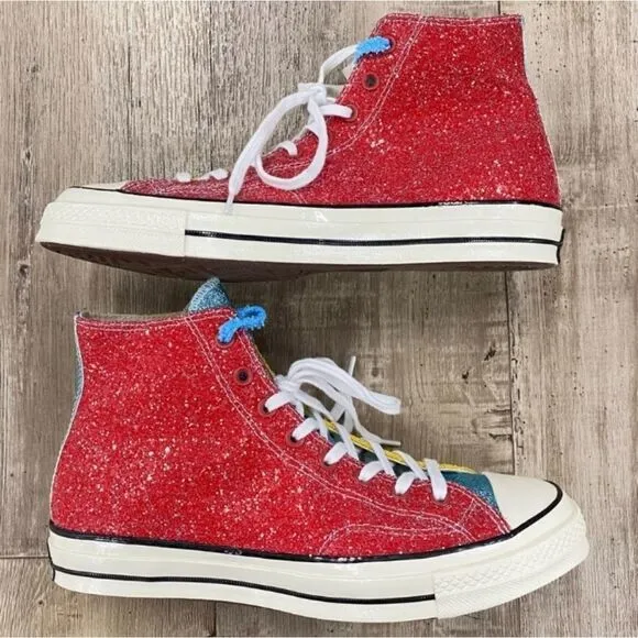 Converse X JW Anderson Red &amp; Yellow Glitter Sneakers Sz 13 US Mens 15 US Womens