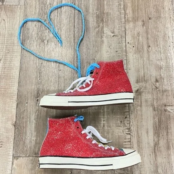 Converse X JW Anderson Red &amp; Yellow Glitter Sneakers Sz 13 US Mens 15 US Womens