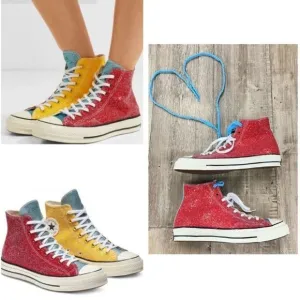 Converse X JW Anderson Red &amp; Yellow Glitter Sneakers Sz 13 US Mens 15 US Womens