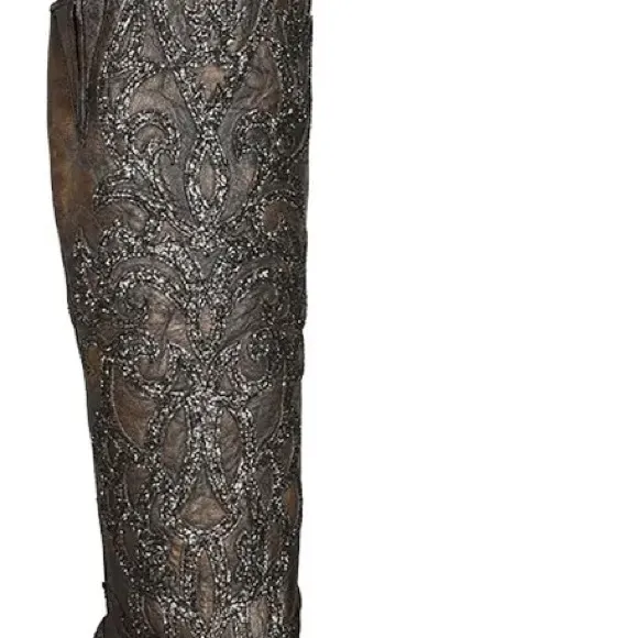 Corral over knee black pattern glitter Embellished Cowboy Boots