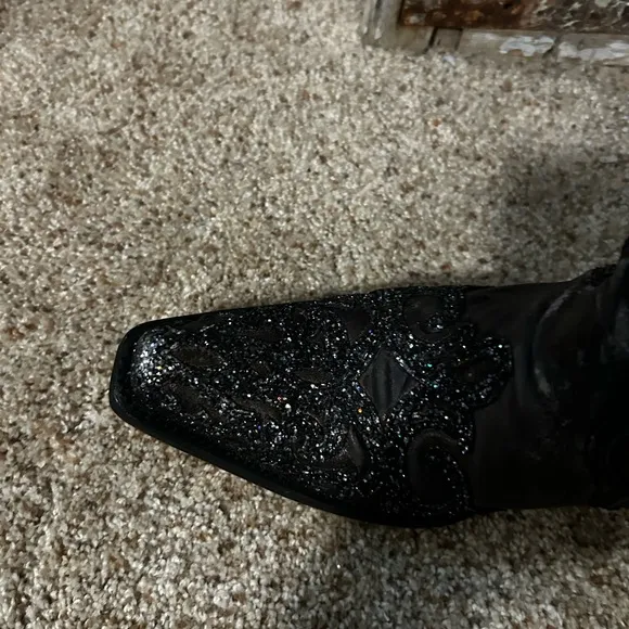 Corral over knee black pattern glitter Embellished Cowboy Boots