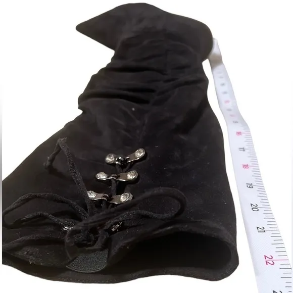 Corset Tie Black Suede Boots from Fredericks of Hollywood Size US 8.5