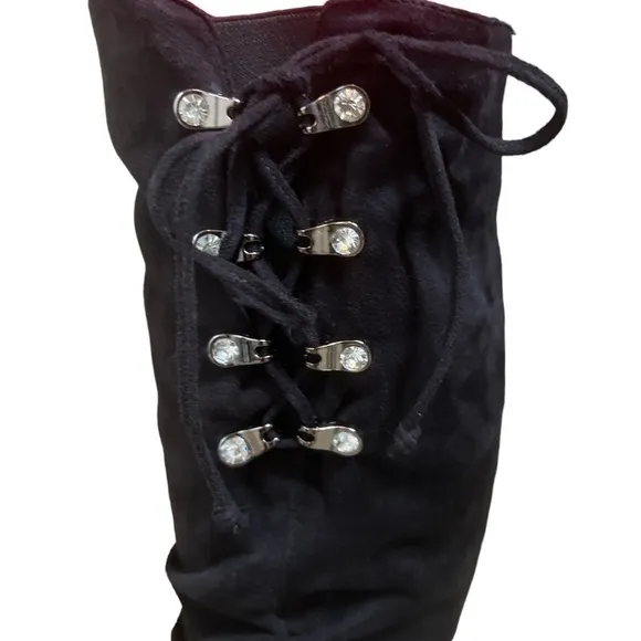 Corset Tie Black Suede Boots from Fredericks of Hollywood Size US 8.5