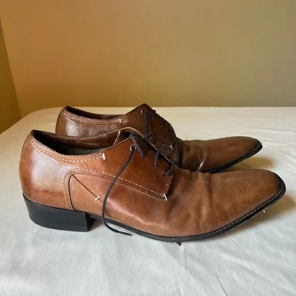 Costume National Tan Leather Dress Shoes 2 Pairs  Lace Up Pointed Toe Mens 7.5