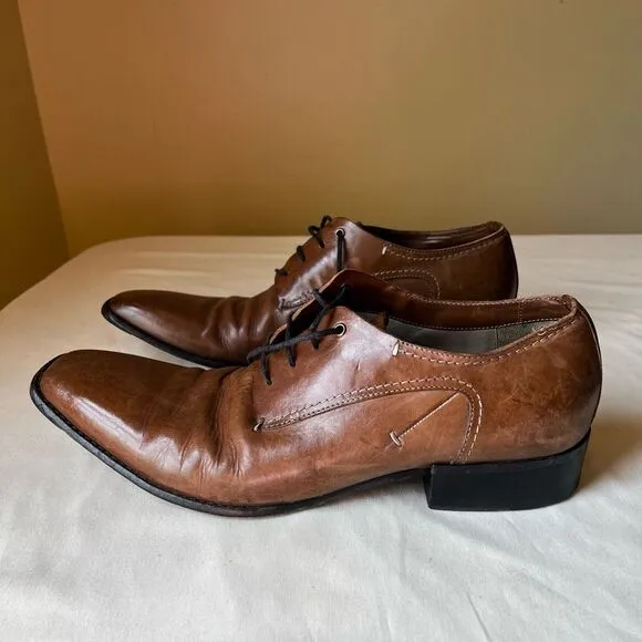 Costume National Tan Leather Dress Shoes 2 Pairs  Lace Up Pointed Toe Mens 7.5