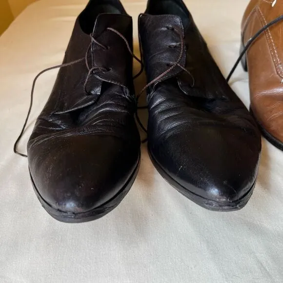 Costume National Tan Leather Dress Shoes 2 Pairs  Lace Up Pointed Toe Mens 7.5