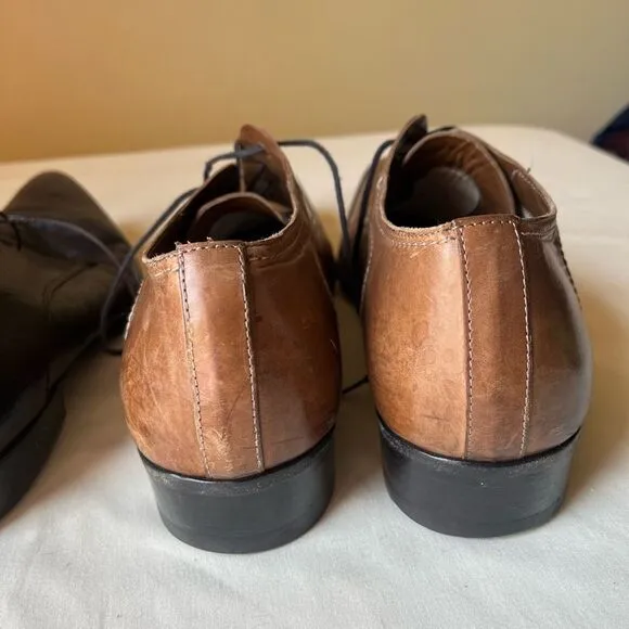 Costume National Tan Leather Dress Shoes 2 Pairs  Lace Up Pointed Toe Mens 7.5