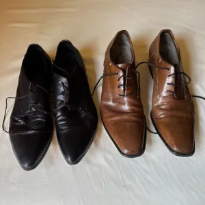 Costume National Tan Leather Dress Shoes 2 Pairs  Lace Up Pointed Toe Mens 7.5