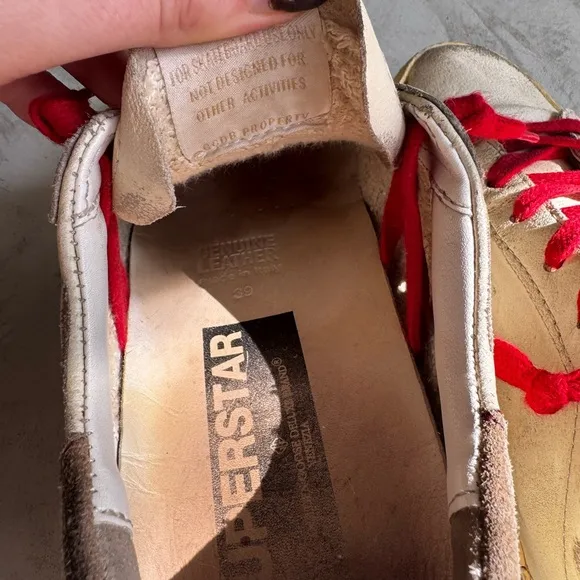 Cream Golden Goose Sneakers with red laces