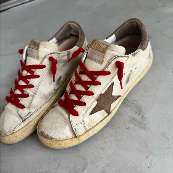 Cream Golden Goose Sneakers with red laces