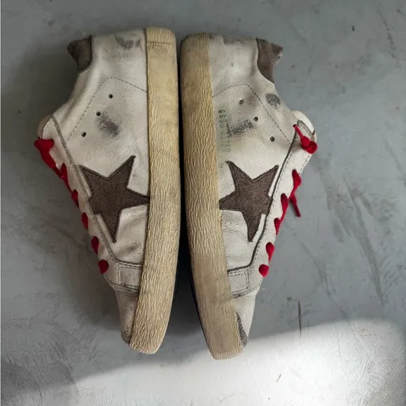 Cream Golden Goose Sneakers with red laces