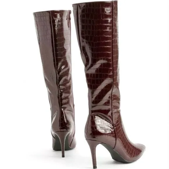 CROC DETAIL KNEE HIGH STILETTO BOOT