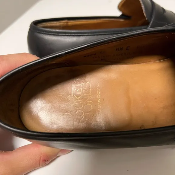 Crockett &amp; Jones Eaton Black Leather Shoes Penny Loafers Mens UK 8.5 E US 9.5