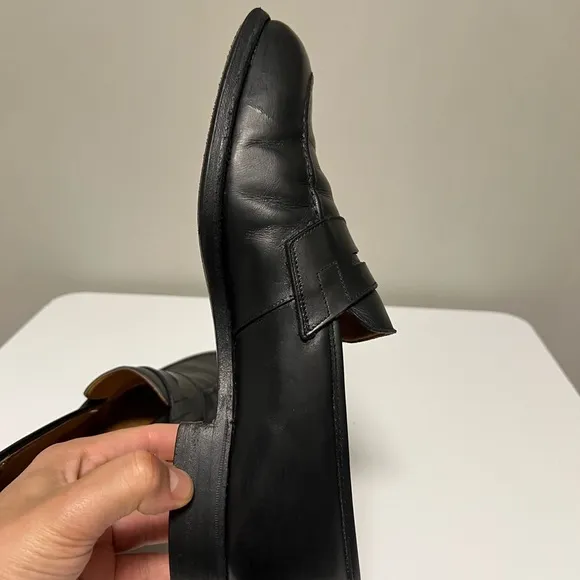 Crockett &amp; Jones Eaton Black Leather Shoes Penny Loafers Mens UK 8.5 E US 9.5