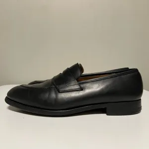 Crockett &amp; Jones Eaton Black Leather Shoes Penny Loafers Mens UK 8.5 E US 9.5