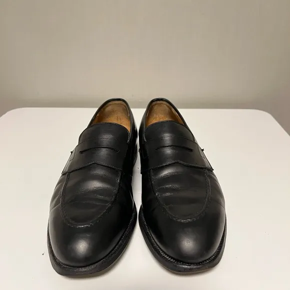 Crockett &amp; Jones Eaton Black Leather Shoes Penny Loafers Mens UK 8.5 E US 9.5