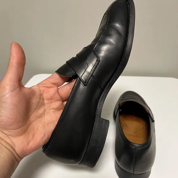 Crockett &amp; Jones Eaton Black Leather Shoes Penny Loafers Mens UK 8.5 E US 9.5