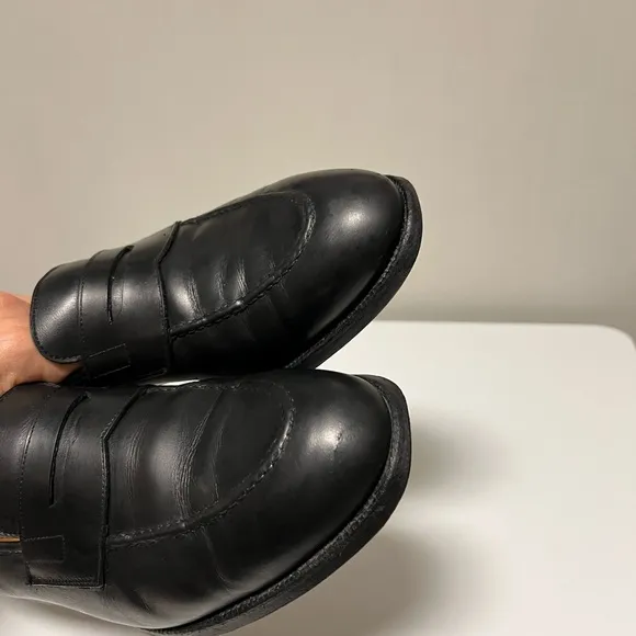 Crockett &amp; Jones Eaton Black Leather Shoes Penny Loafers Mens UK 8.5 E US 9.5
