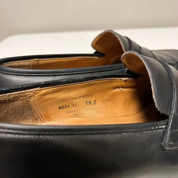 Crockett &amp; Jones Eaton Black Leather Shoes Penny Loafers Mens UK 8.5 E US 9.5