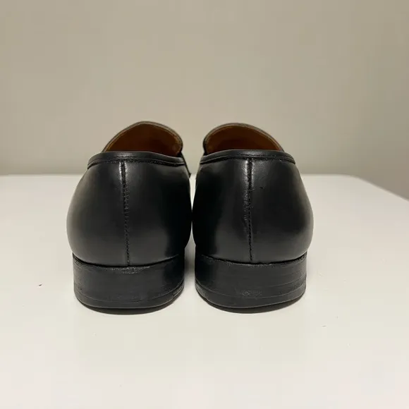 Crockett &amp; Jones Eaton Black Leather Shoes Penny Loafers Mens UK 8.5 E US 9.5