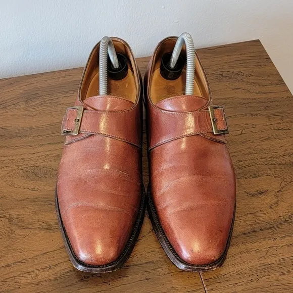 Crockett &amp; Jones For Barneys NY Ipswich Brown Monk Strap Leather Shoes Mens 8 D‎