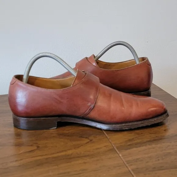 Crockett &amp; Jones For Barneys NY Ipswich Brown Monk Strap Leather Shoes Mens 8 D‎